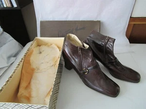 Vintage Saks Fifths Ave Brown Wide heal double zip booties sz 8N - Picture 1 of 3