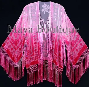 Wearable Art Pink Ombre Velvet Kimono Jacket Hand Dyed Short Maya Matazaro - Picture 1 of 1