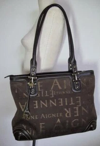 Etienne Aigner Signature Large Tote Bag Jacquard Brown Metallic Gold Logo Large - Picture 1 of 12