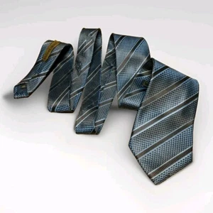 Ermenegildo Zegna Necktie Kilgore Trout Italy Brown Blue Geometric Stripe 3.5x60 - Picture 1 of 4