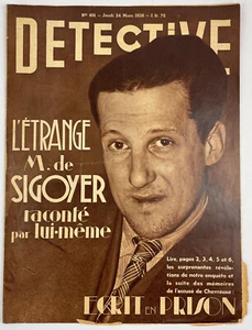 Detective, 24 Mars 1938, No. 491, Vintage French True Crime Magazine, Pulp - Picture 1 of 5
