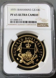 1971 GOLD BAHAMAS 1250 MINTED PROOF $100 NGC PF 65 ULTRA CAMEO - Picture 1 of 2