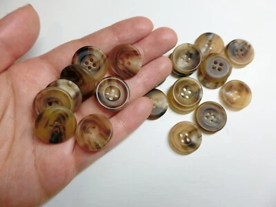 20pcs X 19mm Mid Brown Authentic Horn Bone Matte Round 4Hole Jacket Buttons - Image 1 of 4