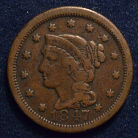 1847 U.S Braided Hair Large Cent Cover