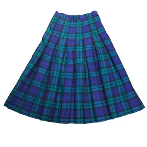 Falda de lana Aljean de colección para mujer 10 púrpura verde azulado a cuadros midi plisada Academia Preppy - Imagen 1 de 14