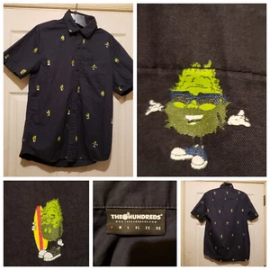 The Hundreds Shirt Mens Small Black Crazin Weed California Raisins Button AOP - Picture 1 of 17