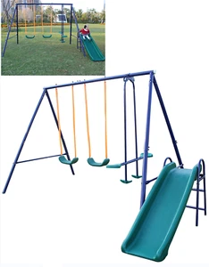 Outdoor Backyard Steel Frames Swing Set Kids Outdoor Slide Playground - Picture 1 of 10