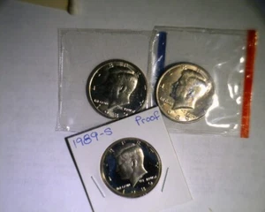 1989 pds Kennedy half dollars unc in mint cello and proof - Picture 1 of 2