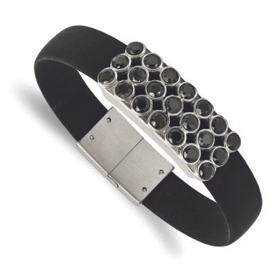 Chisel Stainless Steel Polished Black CZ Rubber band Bracelet 8" - Image 1 of 2