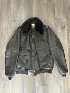 Vtg 70s Sears Leather Shop Aviator Bomber Jacket Mens 42T Dark Brown USA Lined - Picture 1 of 16