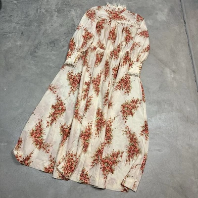 Maxi Vestido Floral Vintage Años 60 Mediano Hecho a Mano Encaje Forrado Campesino Casa Núcleo Foto 1 de 4