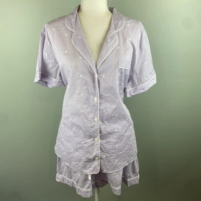 Nuevo con etiquetas Conjunto de pijama de algodón bordado a rayas lilas Charter Club talla XL Foto 1 de 4