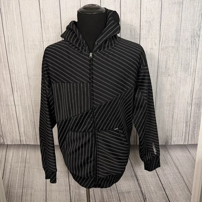 Volcom Men's XL Black Pinstriped Full Zip Sherpa Linen Hooded Jacket - Image 1 of 4