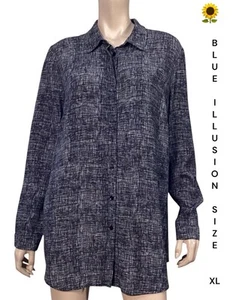 🌻 BLUE ILLUSION BLACK WHITE PRINTED TUNIC SHIRT SIZE XL - Picture 1 of 10