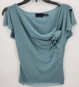 The Limited Top Womens Small Blue Flutter Sleeve Dainty Drapey Victorian Rosette - Picture 1 of 11
