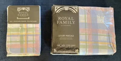 Fundas de almohada sábanas ajustables dobles vintage Royal Family Mackenzie a cuadros pastel NUEVO Foto 1 de 4