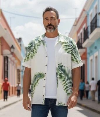 NUEVA Camisa Margaritaville Para Hombre Manga Corta Estampado Hojas de Palma Abotonada Talla XL Foto 1 de 2