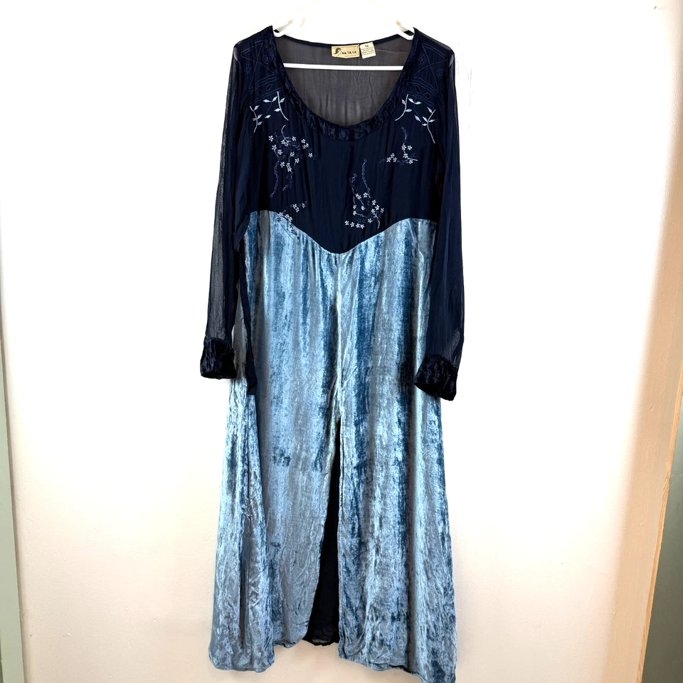 Vintage Nataya Na-Ta-Ya Maxi Dress Blue Forest Fairy Renaissance Embroidered M - Image 1 of 4
