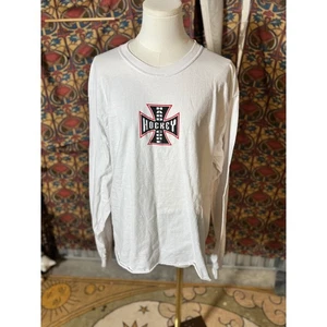 HARD HOCKEY Cross Logo White Long Sleeve T Shirt Size L Ultra Cotton - Picture 1 of 4