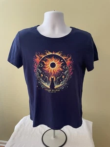 Cat Total Solar Eclipse 04.08.24 - Kids' T-Shirt Size Medium 100% Cotton - Picture 1 of 5