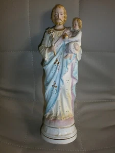ANCIENNE STATUE RELIGIEUSE: SAINT JOSEPH ET JESUS/BISCUIT ANDENNE/XXè/H.30,5 cm - Picture 1 of 8