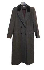 Wellington Fashion Coat~ Sz M~ Midi~ Black ￼￼￼￼Herringbone~￼Wool Blend ~Made USA - Picture 1 of 7