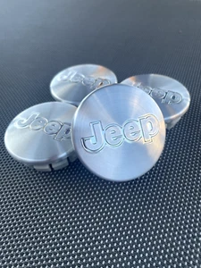 JEEP SET OF 4 BRUSHED SILVER 55mm/2.16in Wheel Center Caps LIBERTY GRAND CHEROKE - Picture 1 of 12