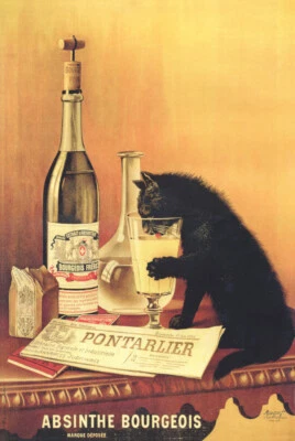 Absinthe Bourgeois Poster, Vintage 1902 French Cat Alcohol Advertisement Wall - Image 1 of 2