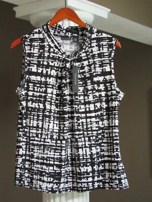 Camiseta sin mangas TAHARI negra blanca con cuello de cerradura de nailon/spandex talla XL NUEVA CON ETIQUETAS Foto 1 de 3