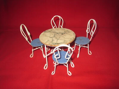 Vintage Shackman miniature dollhouse metal bistro patio table and chairs 1:12 - Image 1 of 4