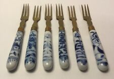 Antique Porcelain Handled “Blue Onion” Dessert Forks Set of Six Germany c.1880s