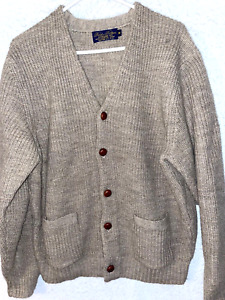 VTG Brooks Brothers 100% Worsted Wool Knit Cardigan Sweater USA made Sz M Beige