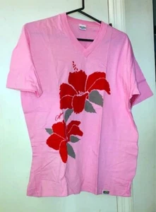 Vintage Crazy Shirt Hawaii Red Flowers California Womens Size L Pink T-Shirt - Picture 1 of 2