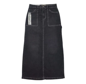Love Fire schwarzer hoher Bund Denim langer Rock mit Taschen, Größe 1, neu mit Etikett - Bild 1 von 8