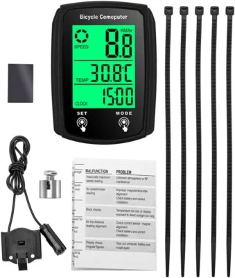 Waterproof Wired LCD Digital Cycle Bike Computer Bicycle Speedometer Odometer US - Image 1 of 4