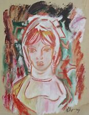 Vintage fauvist pastel drawing girl portrait