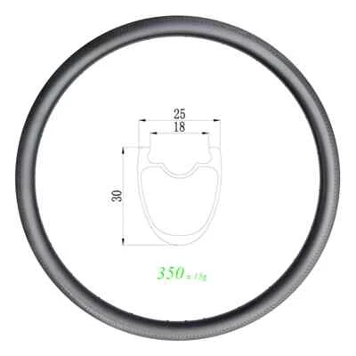 Bicicleta de carretera sin cámara cubierta 700C llanta de carbono pista 25 mm ancho 30 mm profundidad 16-36H Foto 1 de 4