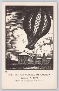 Hot Air Balloon Postcard First Air Voyage in America 1973 Jean-Pierre Blanchard - Picture 1 of 4