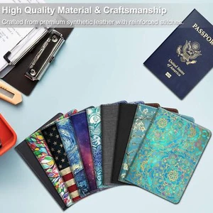 Passport Holder Premium Vegan Leather RFID Blocking Case Cover Travel Wallet - Picture 1 of 30