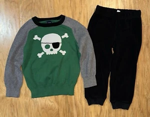 Baby Gap Boys Green Gray Skull Sweater & Carters Black Pants Outfit Size 2T - Picture 1 of 6