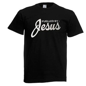 Unisex Black Fuelled By Jesus Catholic Religious Easter Faith Quote T-Shirt - Picture 1 of 8