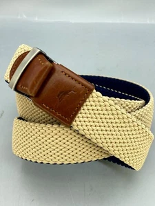 Tommy Bahama Men's Belt L/XL Tan Navy Leather Trim Reversible Braided Cord Belt - Bild 1 von 5