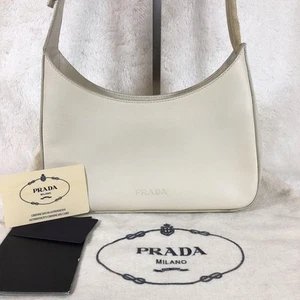 PRADA Leather Shoulder Bag Auth White Medium Women Italy 117511 - Picture 1 of 13