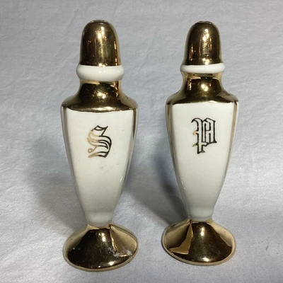Salero y pimentero vintage alto con tapa de oro blanco Foto 1 de 4