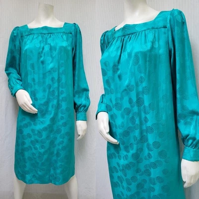 Vintage 1980's MURRAY MEISNER 100% Silk Turquoise Shift Dress - Size L/XL - Image 1 of 4