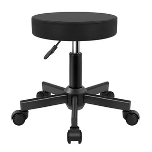 Round Stool Rolling Stools PU Leather Height Adjustable Stool with Wheels Swi... - Picture 1 of 7