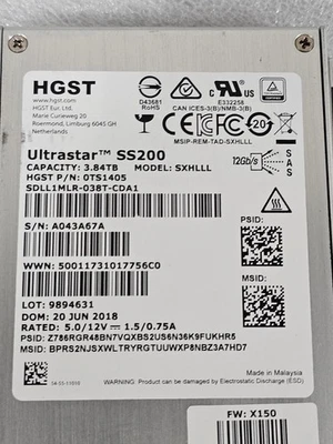 HGST Ultrastar 3.84TB SSD SAS 2.5" 12G Server Storage Hard Drive  0TS1405 - Image 1 of 3