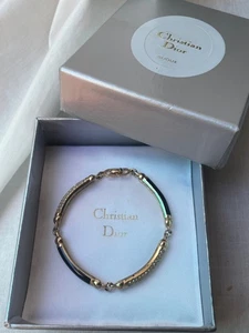 Boxed Vintage 1990s Christian Dior Designer Crystal + Black Enamel Bracelet - Picture 1 of 7