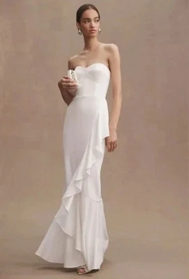 Dress the Population Paris Ruffle Strapless Mermaid Gown in White Sz M - Image 1 of 4