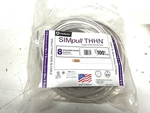 Southwire 8 Gauge Stranded White THHN SIMpull Wire 100FT New - Picture 1 of 1